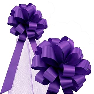 Purple Wedding Pull Bows with Tulle Tails - 8" Wide, Set of 6, Halloween, Spring, Cancer Awareness, Birthday, Wedding Pew Bows, Reception Decor, Christmas, Mardi Gras, Easter