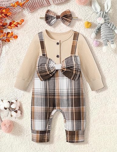 Miniatura 3 de CRISONE Mameluco de manga larga con botones y diadema para recién nacido, para niña recién nacida