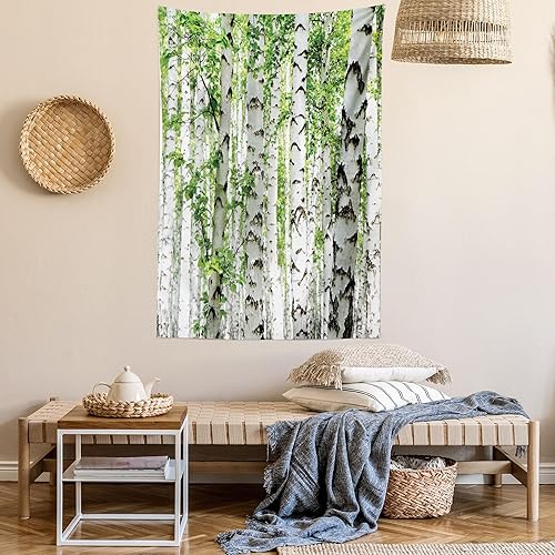 Miniatura 6 de Ambesonne Tapiz de bosque, tamaño Queen, abedul en el bosque, verano, vida silvestre, naturaleza al aire libre, imagen temática, colcha para colgar