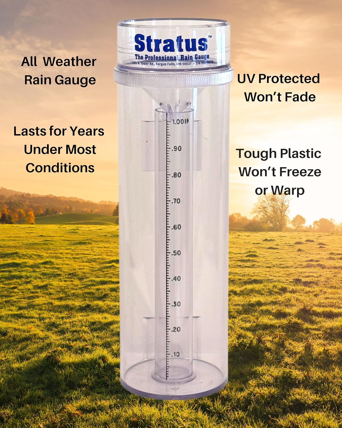 Stratus Precision Rain Gauge – 14" All-Weather Gauge with mounting Bracket, Accurate to 1/100", Durable and Easy to Read for Gardeners, Meteorologists, and Weather Enthusiasts