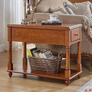 End Table with Drawer and Open Shelf,Big Sofa Side Table with Storage,Square Chair Side Table, 31x 15 x 25, Cherry.