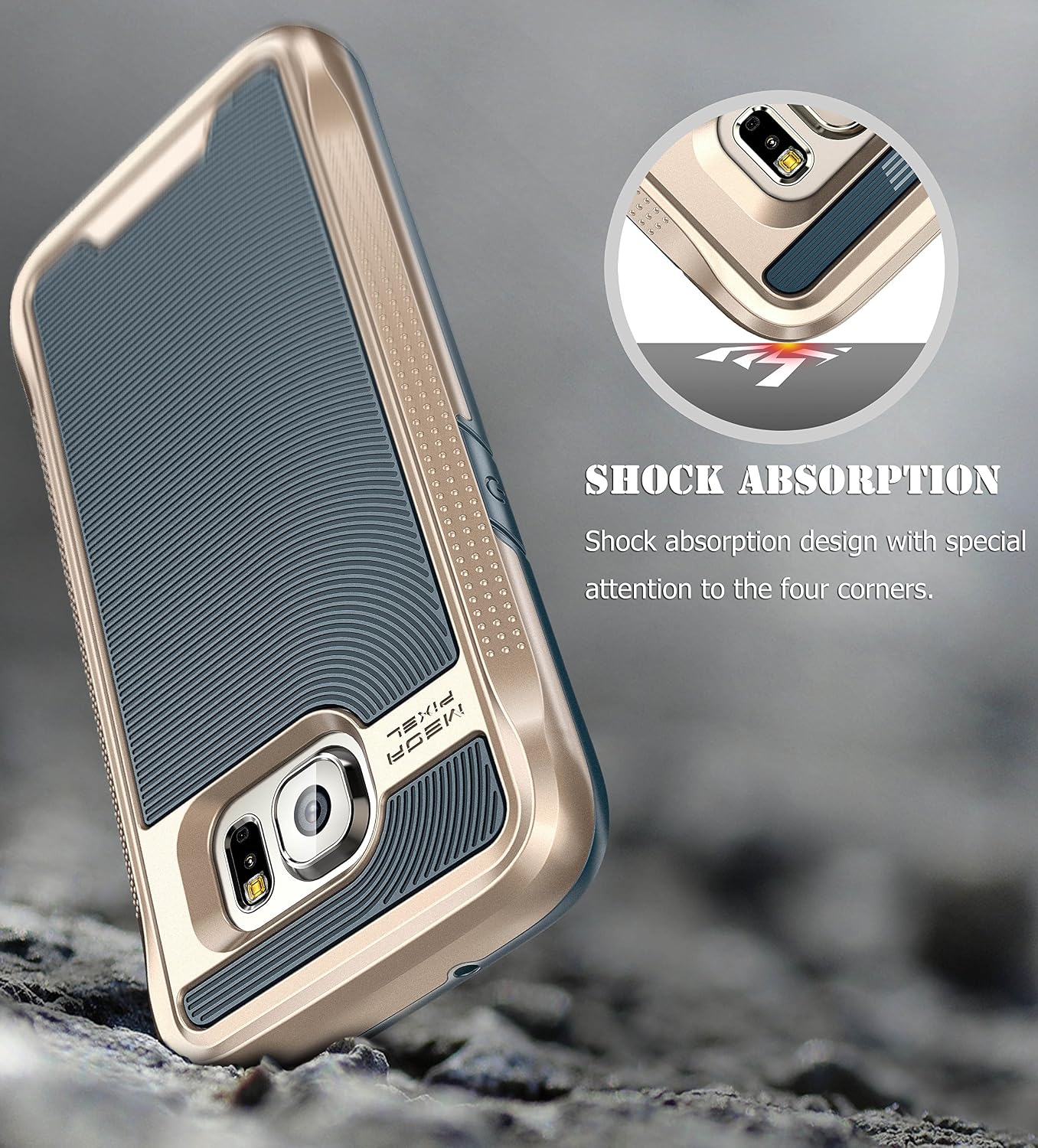 E LV Case for Galaxy S7 Case Hybrid [Scratch/Dust Proof] Armor Defender Slim Shock-Absorption Bumper Case for Samsung Galaxy S7 - [Dark Blue/Gold]