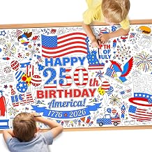 DPKOW 250th Anniversary American Coloring Tablecloth 4th of July Party Favors, American Flag Patriotic Giant Poster 72 x 30 Inches, Fourth of July Art Crafts Happy 250th Birthday America Table Cover