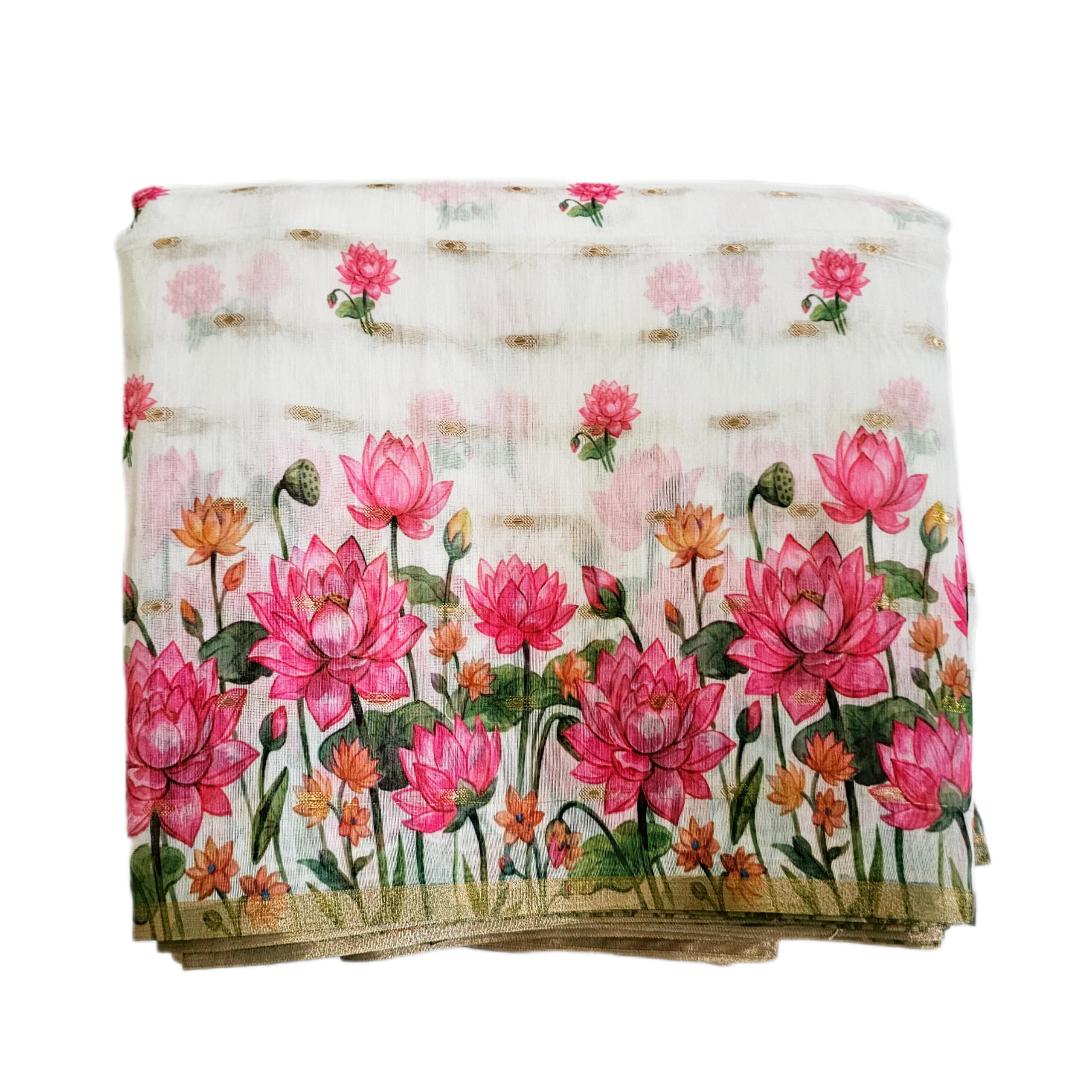Women's chanderi Cotton (2.5 M) lotus design Unstitched Kerala Running Dress Material Fabric for Sewing Suit,Shirt,Kurta,Pyjama,Kameez,Chudidar,Blouse,Pathani, Tops, Tunics-image-18