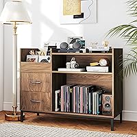 Vista 1 de Soporte para tocadiscos con almacenamiento de vinilo y cajones, más de 500 gabinetes de almacenamiento de discos de vinilo con patas de metal