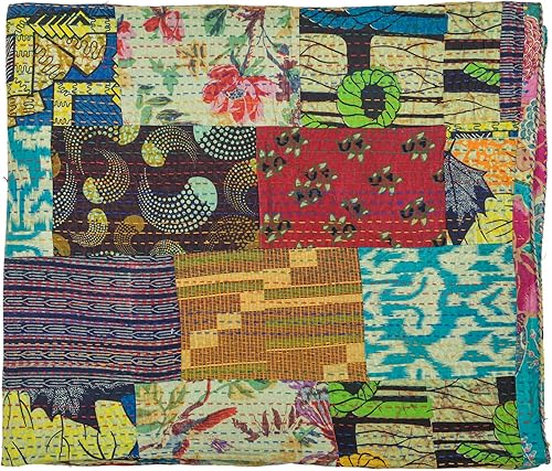 Vista 74 de Marubhumi Edredón tradicional indio de algodón puro, estampado de cachemira, colcha Kantha multicolor (multicolor-22, individual (60 x 90 pulgadas)