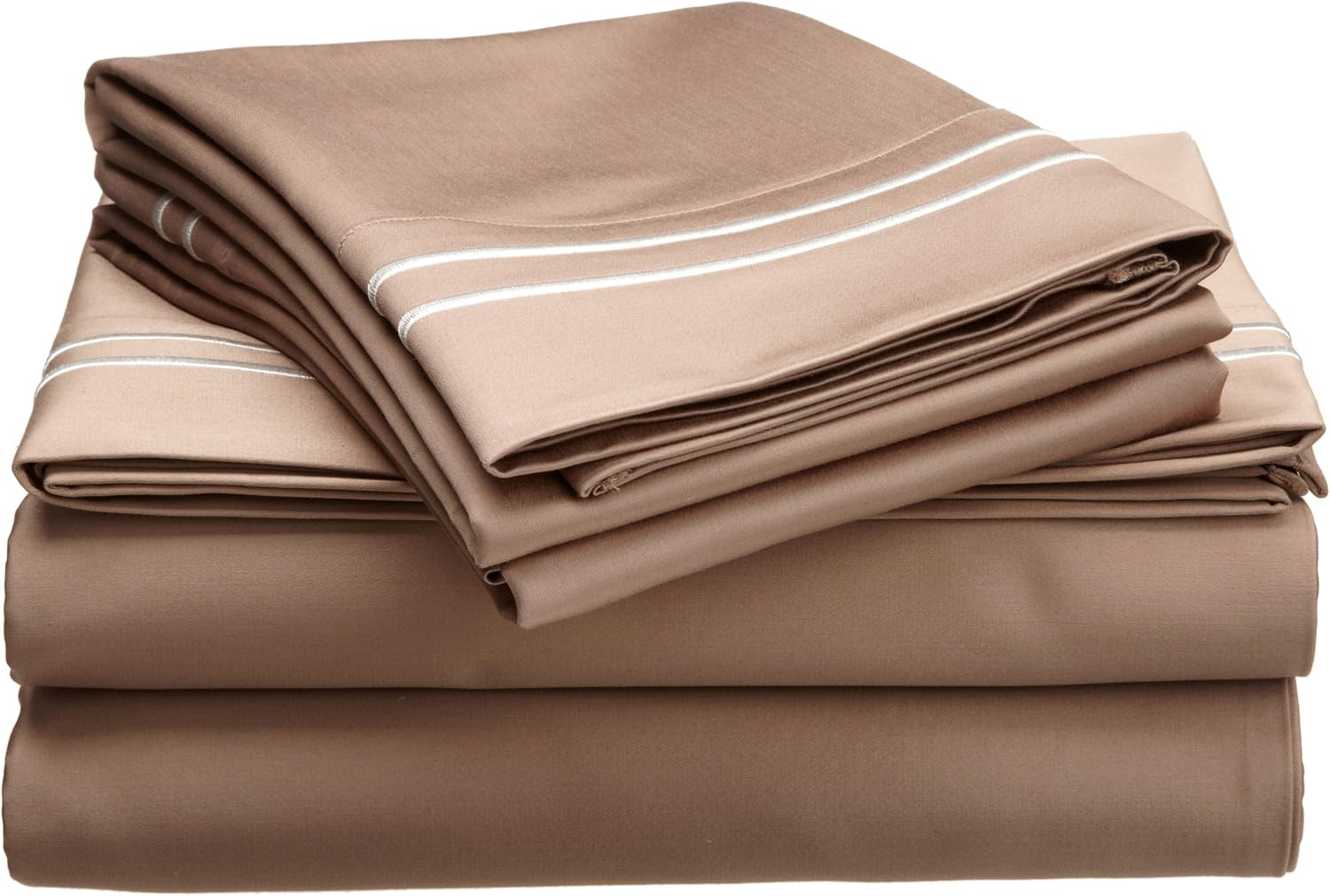 Impressions 1600 Thread Count Long-Staple Combed Cotton Oversized Full Sheet Set Solid, Gold with Gold Trim