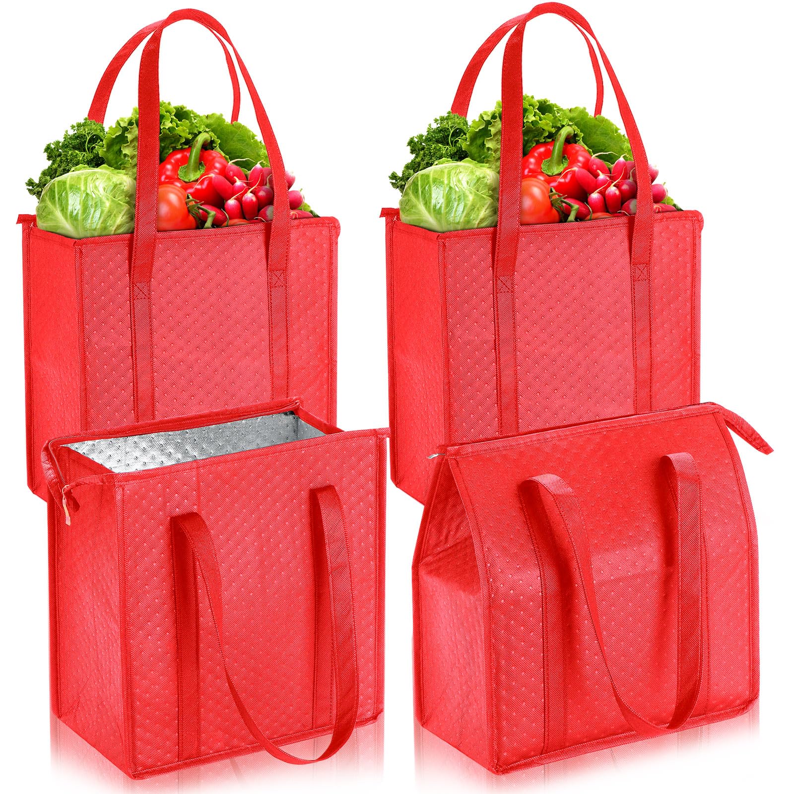 Paterr 4 Pcs Insulated Grocery Bags Large Reusable Insulated Shopping Bags with Zipper Top Cooler Totes for Hot or Cold Food