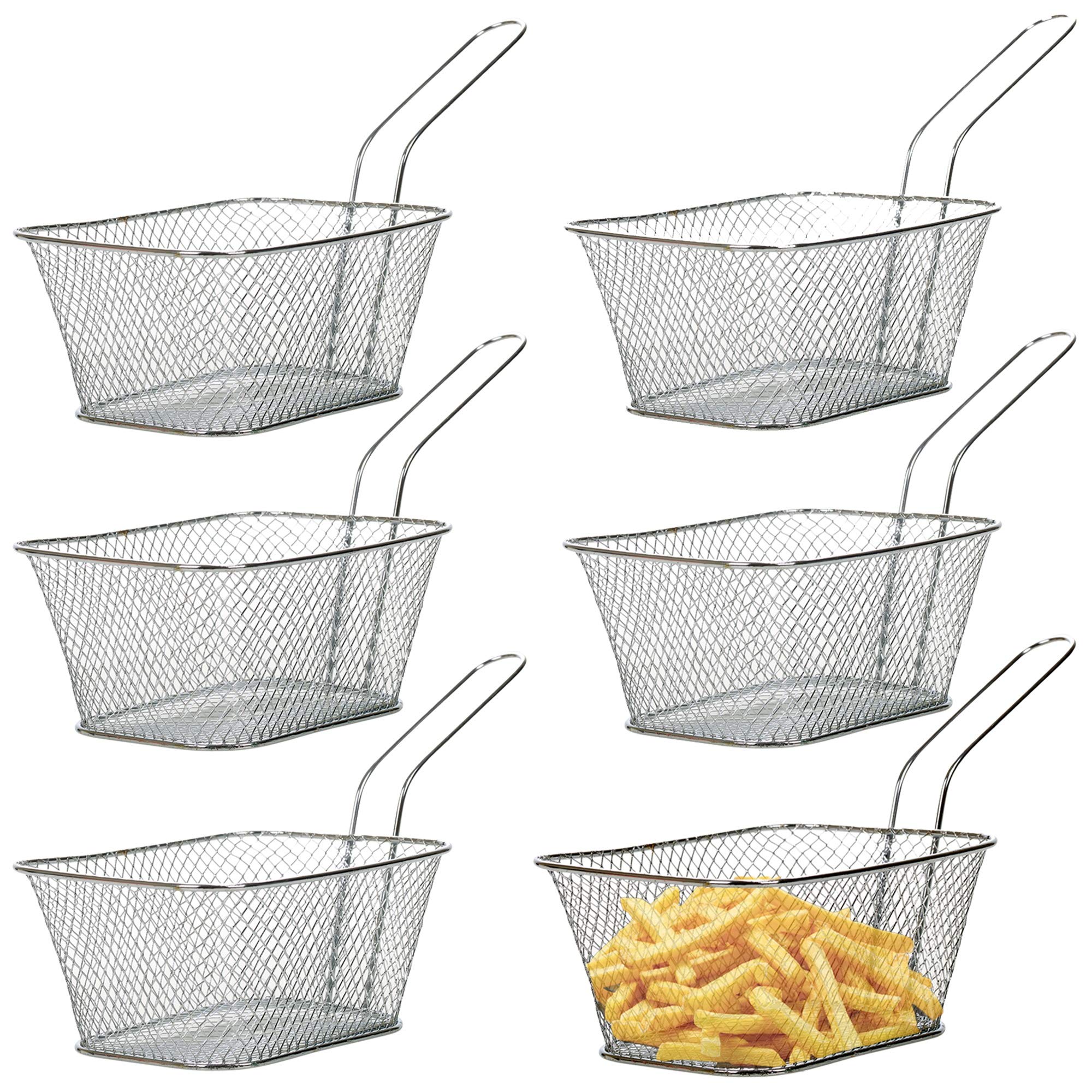 Urbnliving 6 X Stainless Chrome Metal Deep Fryer Baskets For Chips, French Fries Etc. - 14 X 11 X 7 Cm