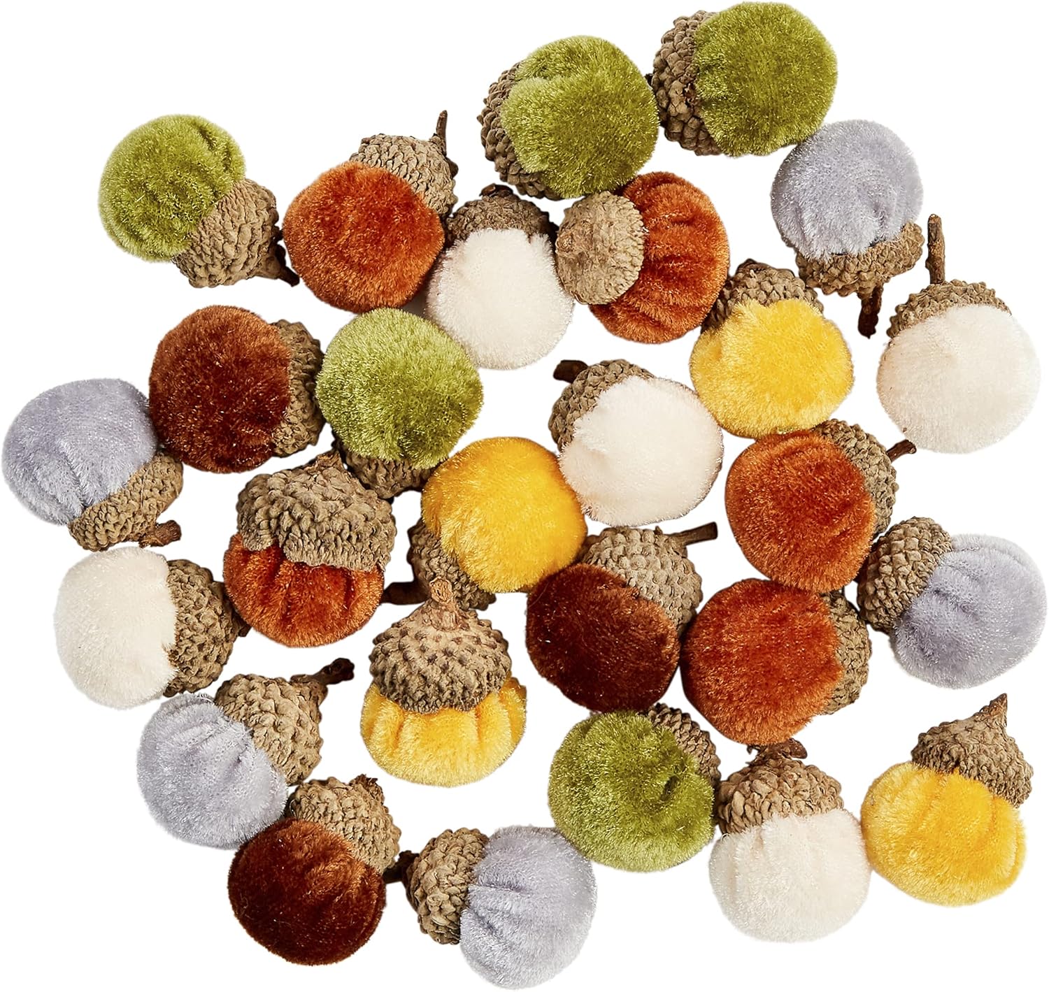 Mud Pie Fall Mini Velvet Vase Filler Assorted Set of 36 Acorns, Multi, 1.75" x 1"