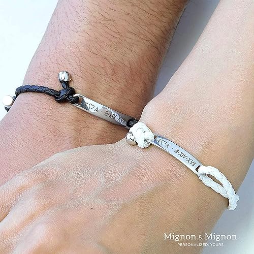 Miniatura 8 de MignonandMignon Personalized Couple Matching Leather Bracelets, Father's Day Gifts, Custom Engraved Friendship Bracelet for Men, Boyfriend, or Best