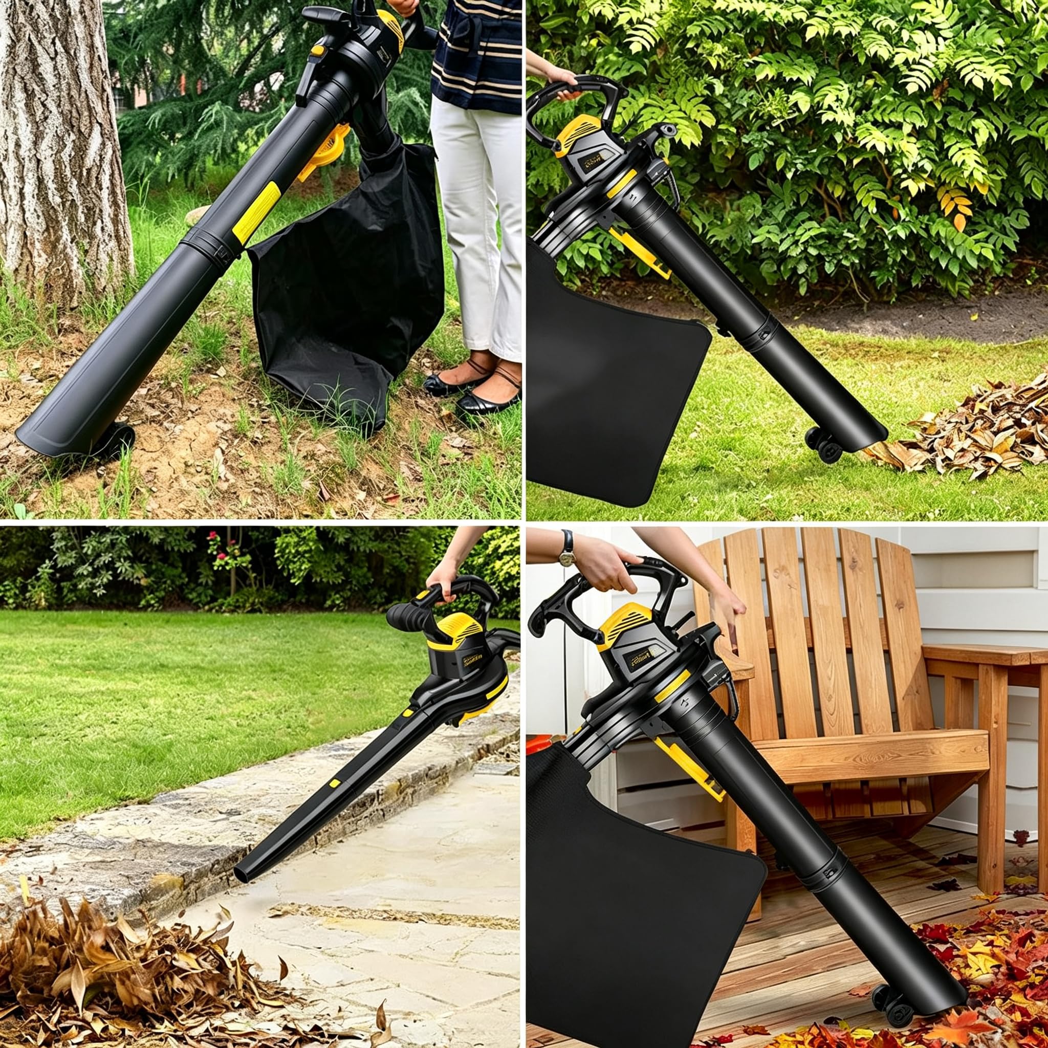 Sopladores de jardín inalámbricos 3 en 1, soplador eléctrico 6 velocidades | Función 3 en 1 Soplado / Aspiradora / Triturado, Motor de Alta Potencia de 3800W, Multi-Escenario