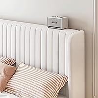Vista 4 de SHA CERLIN Base de cama de terciopelo tamaño Queen con cabecera de respaldo alto con capitoné de canales verticales, cama de plataforma tapizada