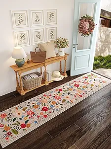 Runners for Hallways Kitchen Runner Rug Non Slip 2'x 10' Long Washable Rugs with Rubber Backing Soft Floral Carpet Runner for Hallways, Kitchen, Laundry, Bedroom, Bathroom(Beige)