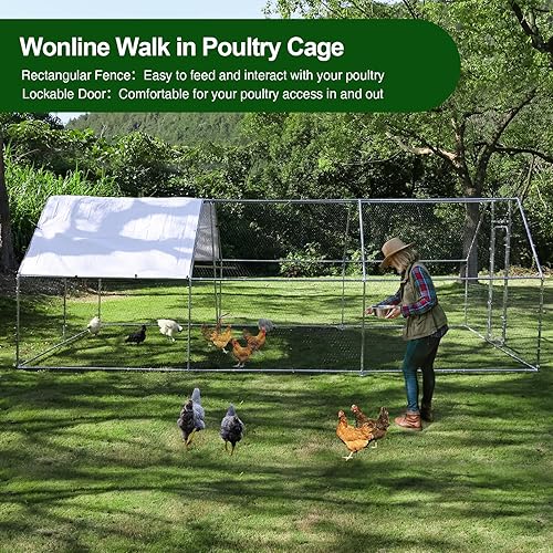 Vista 17 de Gallinero grande de metal con marco de escalada, jaula para aves de corral al aire libre con cubierta impermeable y anti-UV, para granja de patio