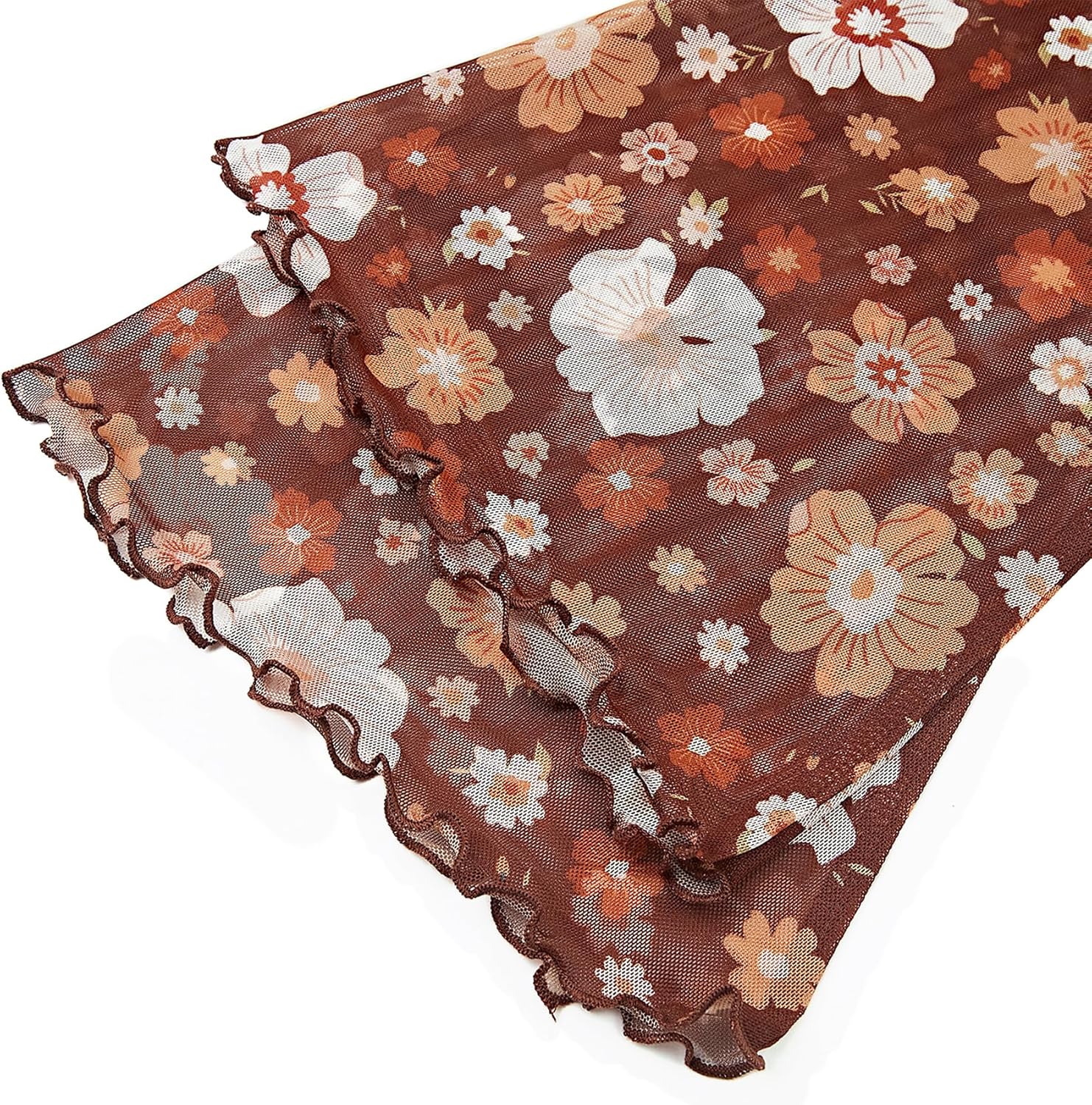 Durio 70s Womens Bell Sleeve Top Floral Tops for Women Disco Outfit Mock Neck Tops Semi Sheer Mesh Long Sleeve Top - Image 5