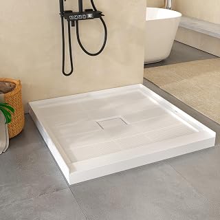 Shower Pan 36"x 36", Shower Base, Single Threshold Shower Pan,Non-Slip White SMC Shower Tray for Bathroom Assembly/Center Drain