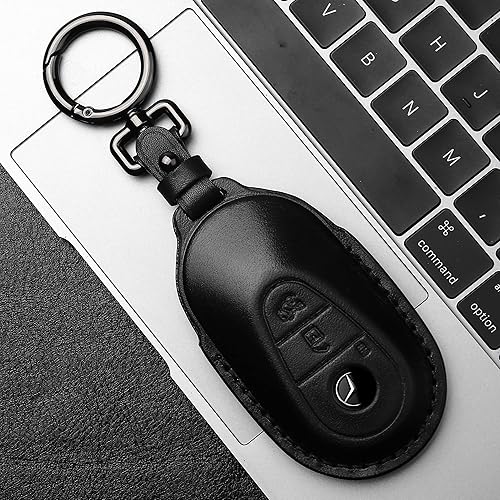 Miniatura 3 de Tukellen Funda de cuero para llavero de Mercedes Benz con llavero compatible con Mercedes Benz Clase S Clase G Clase E 2020-2022, cuero genuino para