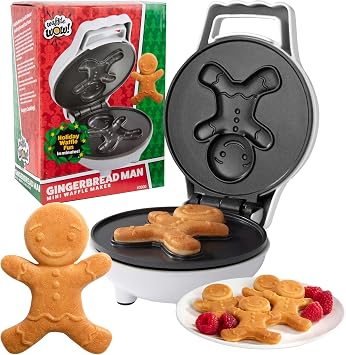 Gingerbread Man Mini Waffle Maker- Festive 4" Electric Waffler Iron