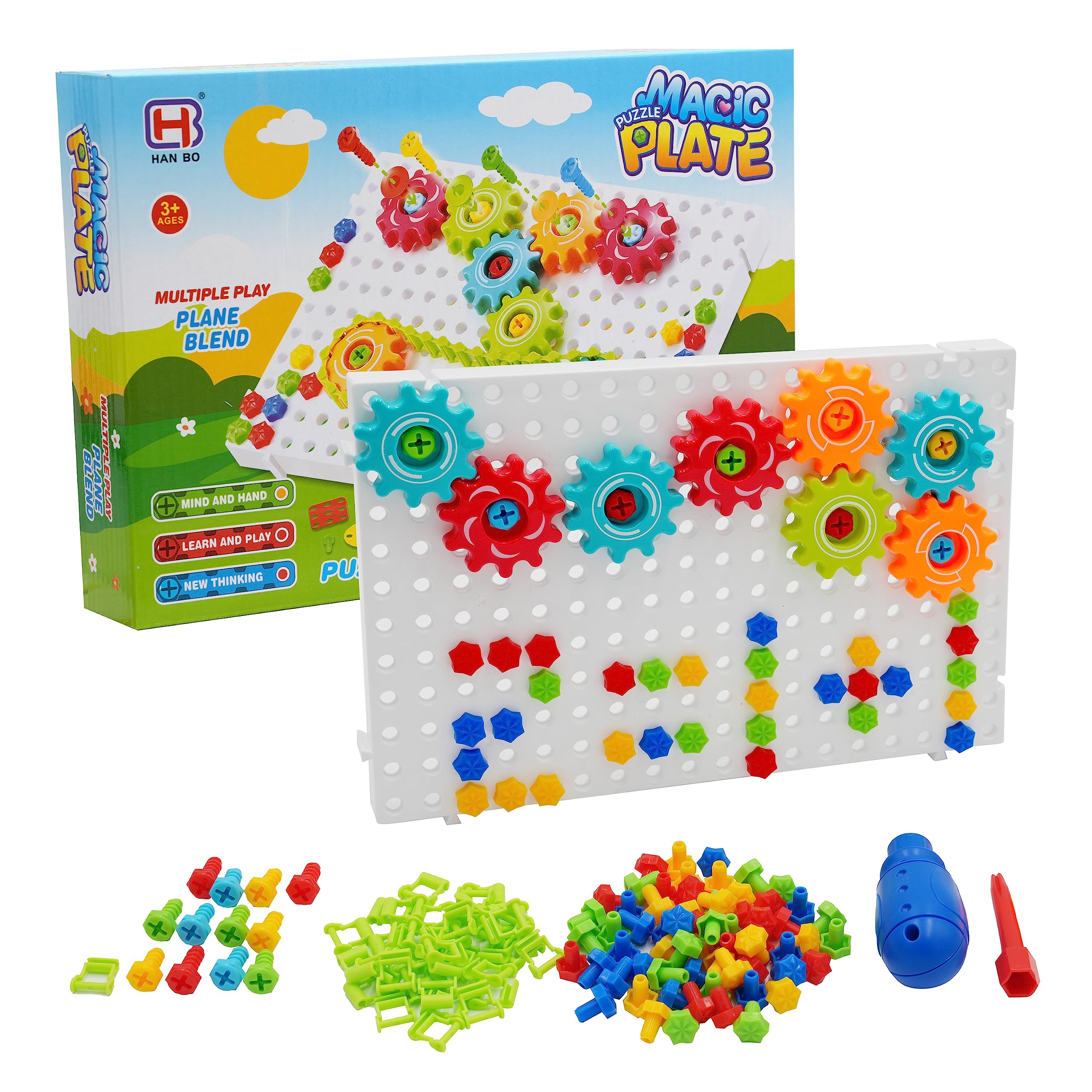 Magic Plate Puzzle Toy Gears Building Set - 133, DIY Assembly Accessories Gears Toys For Kids | Multiple Plastic Gears For Kids | Engineering Gears Super Building Set | Gear Toys For Kids Ages 4-8