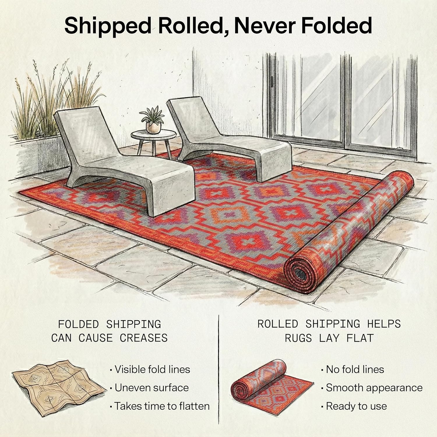 Fab Habitat Outdoor Rug - Waterproof, Fade Resistant, Crease-Free - Premium Recycled Plastic - Vintage Boho Kilim - Patio, Deck, Porch, Balcony, Laundry Room - Lhasa - Orange & Violet - 4 x 6 ft
