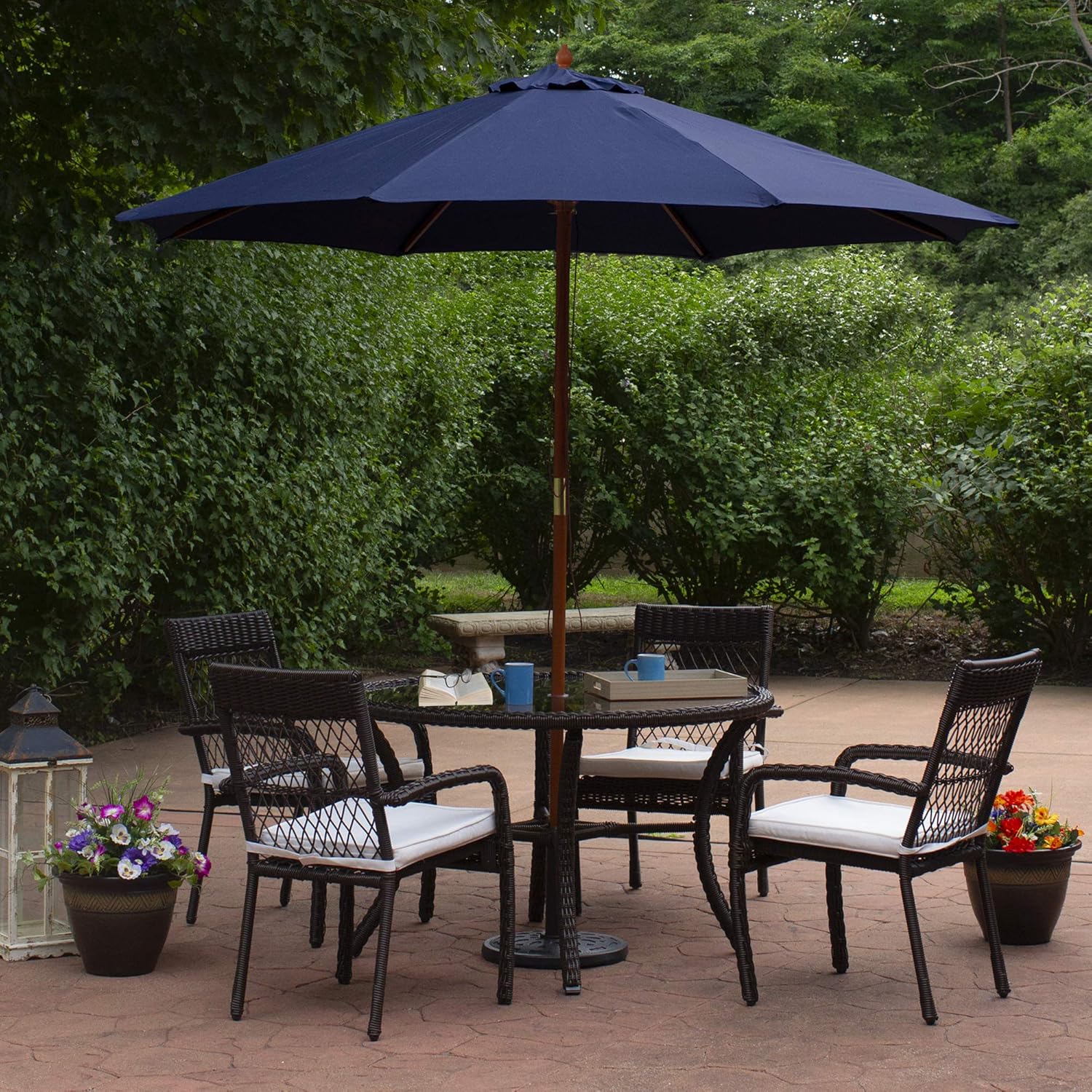 Northlight 9ft Outdoor Patio Market Umbrella with Wooden Pole, Navy Blue