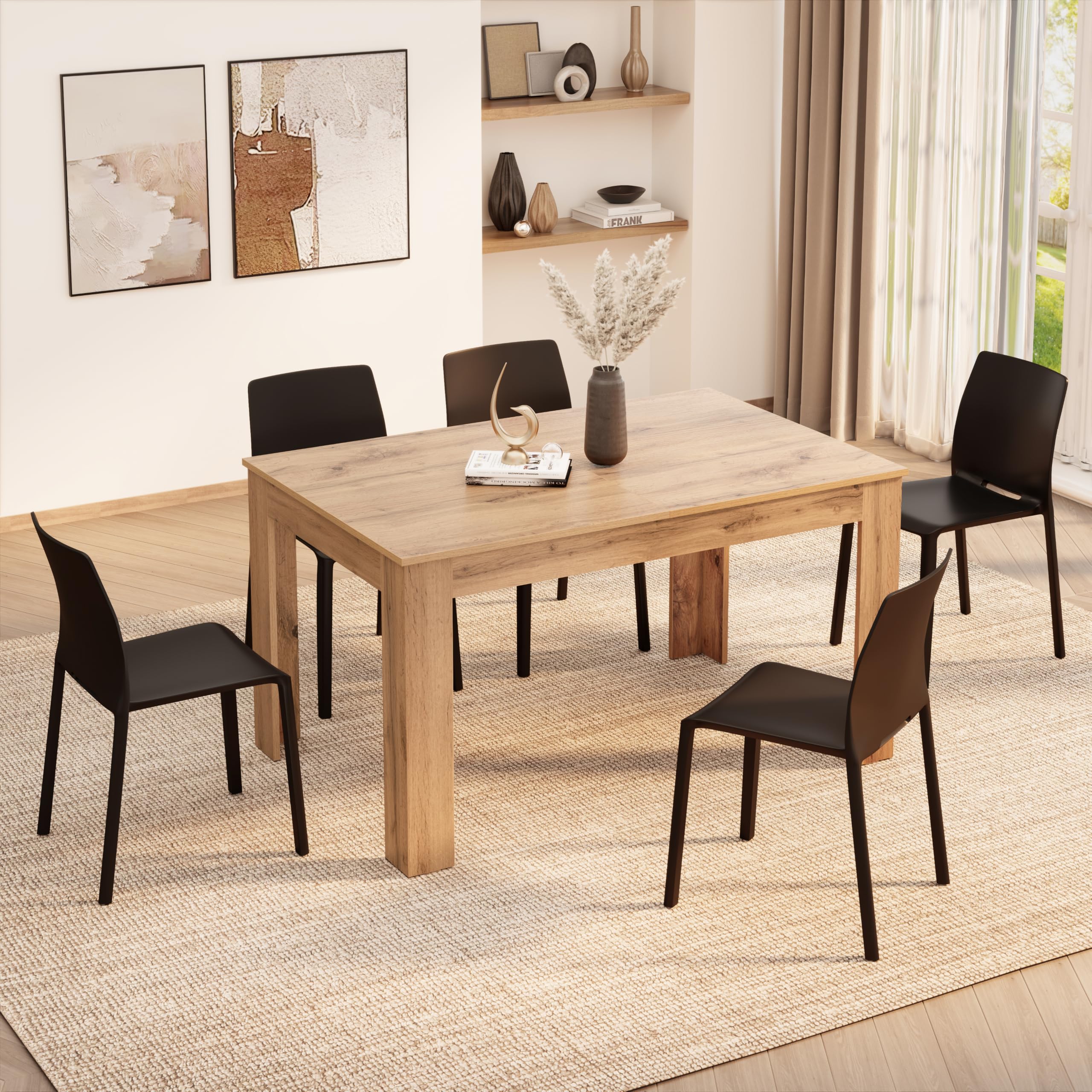MOBILI FIVER, Mesa de Cocina Extensible Easy, 140(220) x90 cm, Color Madera Rustica, para 6-8 Personas, Mesa Extensible de Comedor, Mesa Cocina, Made In Italy