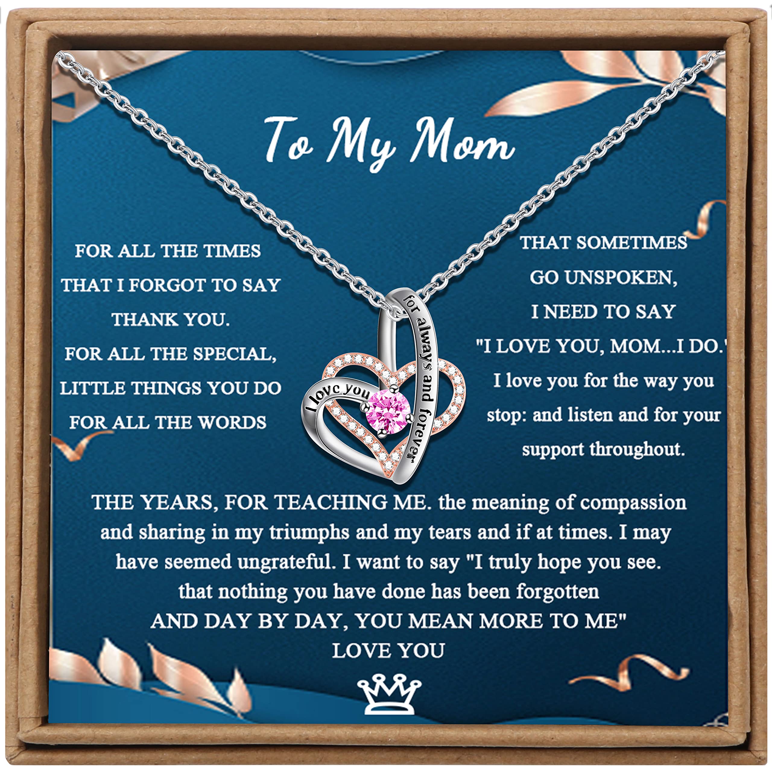 Sam & MollyLove Heart Birthstone Necklaces for Mom Silver Pendant Forever Diamond Jewelry Mothers Day Valentine's Day Christmas Anniversary Birthday Gifts for Mom