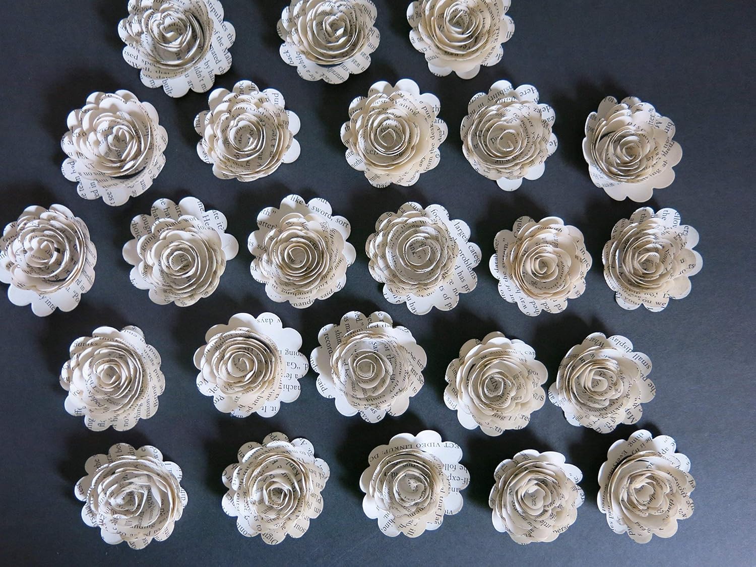 24 Pack Scalloped Quilled Book Page Paper Roses – 1.5 Inch 3D Floral Decor