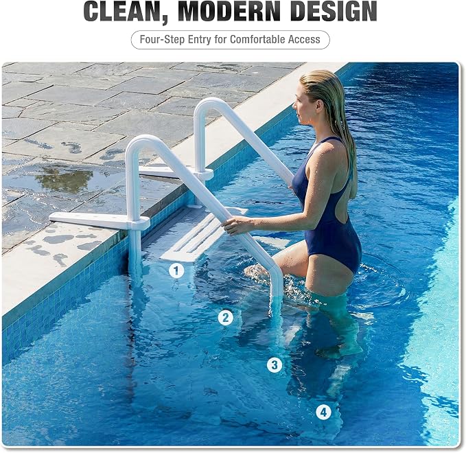 Escalera para piscina elevada 4 peldaños de plástico miniatura 5