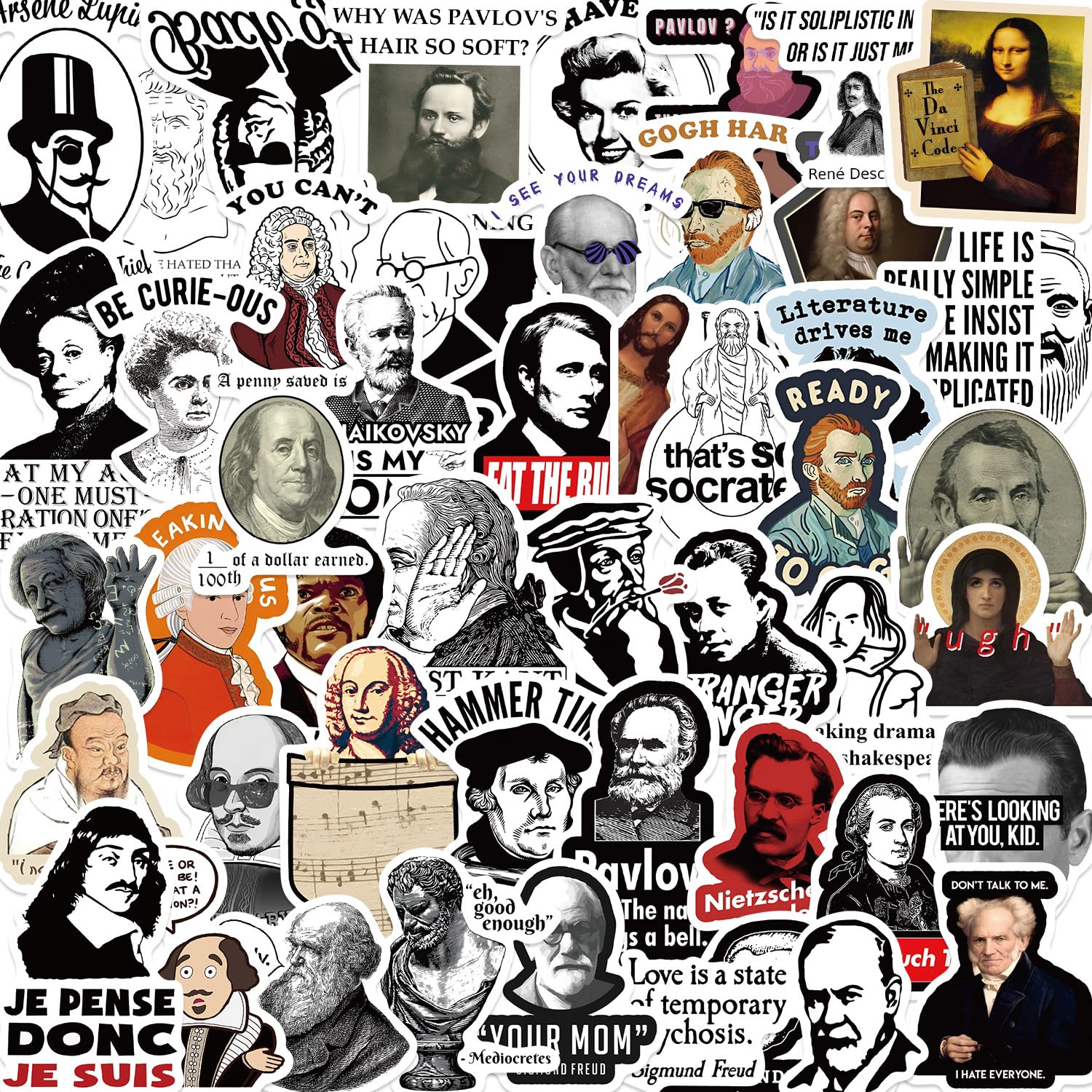 50Pcs Celebrity Expression Stickers Laptop Car Scrapbook Phone Skateboard Suitcase Luggage Bike Meme Stickers Vinyl Waterproof Aesthetic Personalised Stickers for Teens Boys Girls Adults