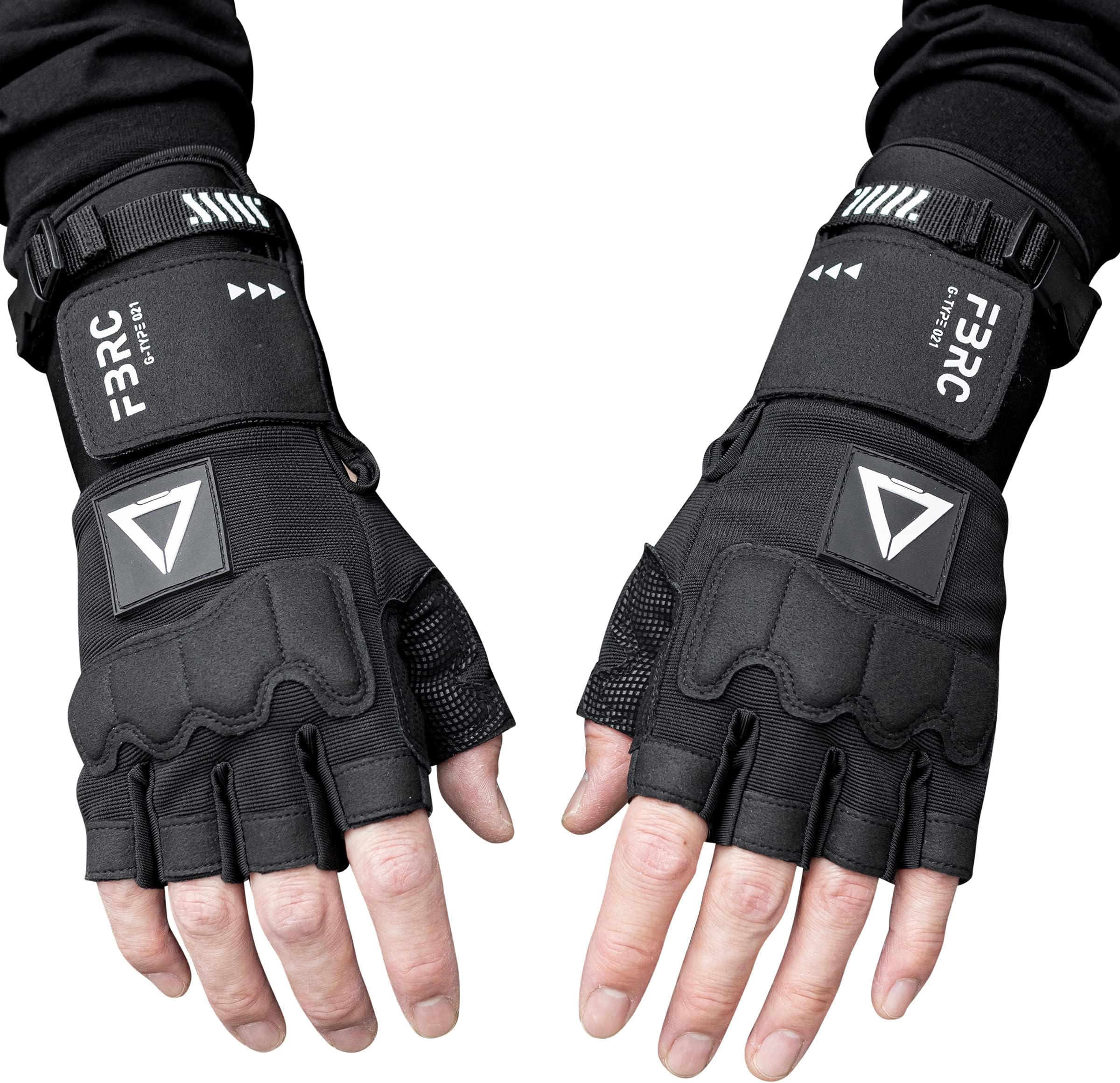 Fabric of the Universe Tactical Fingerless Logo Gloves (Black Gauntlet TR-08, Medium)