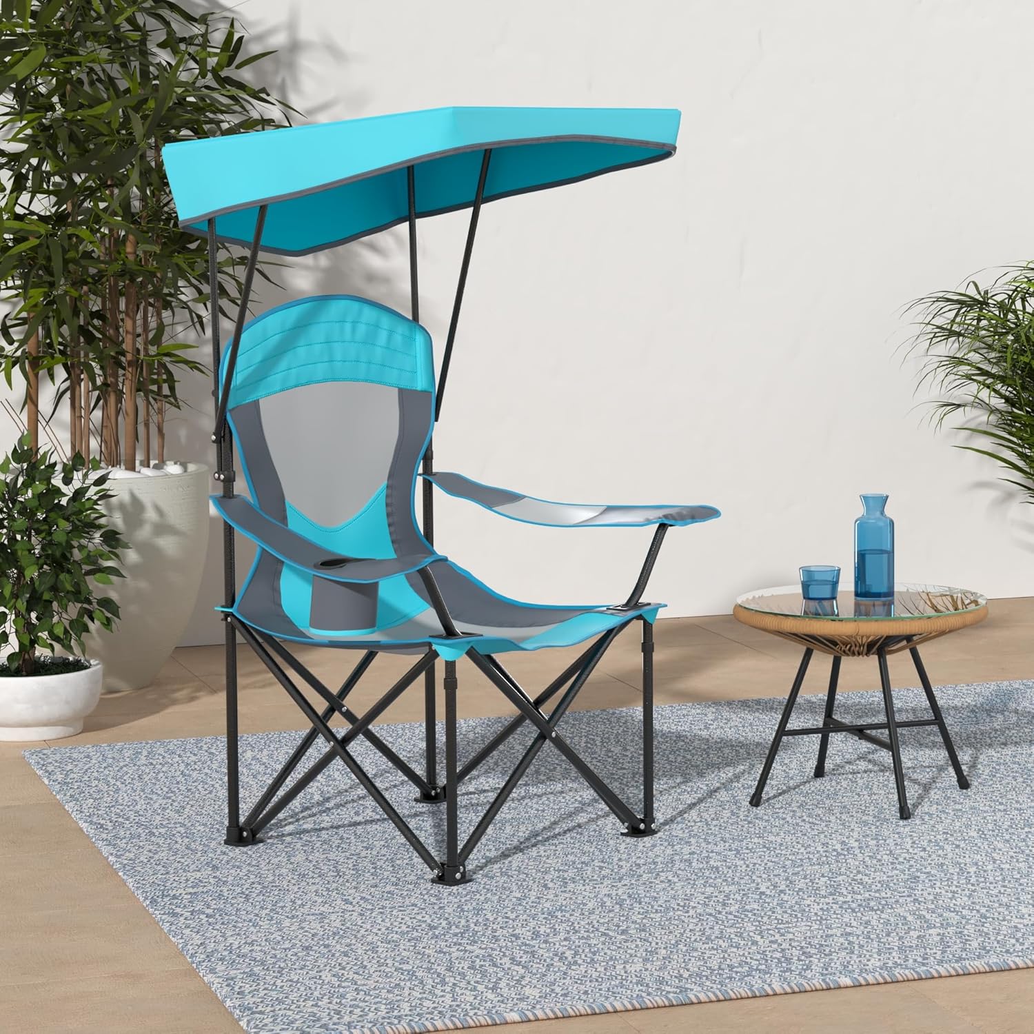 ALPHA CAMP Heavy Duty Canopy Lounge Chair Sunshade Hiking Travel Chair with Cup Holder