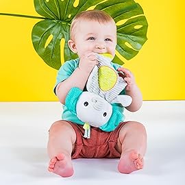 Bright Starts Snuggle & Teethe Plush Teether Toy - Elephant or Giraffe Assorted (1pc, Style May Vary), Ages Newborn+