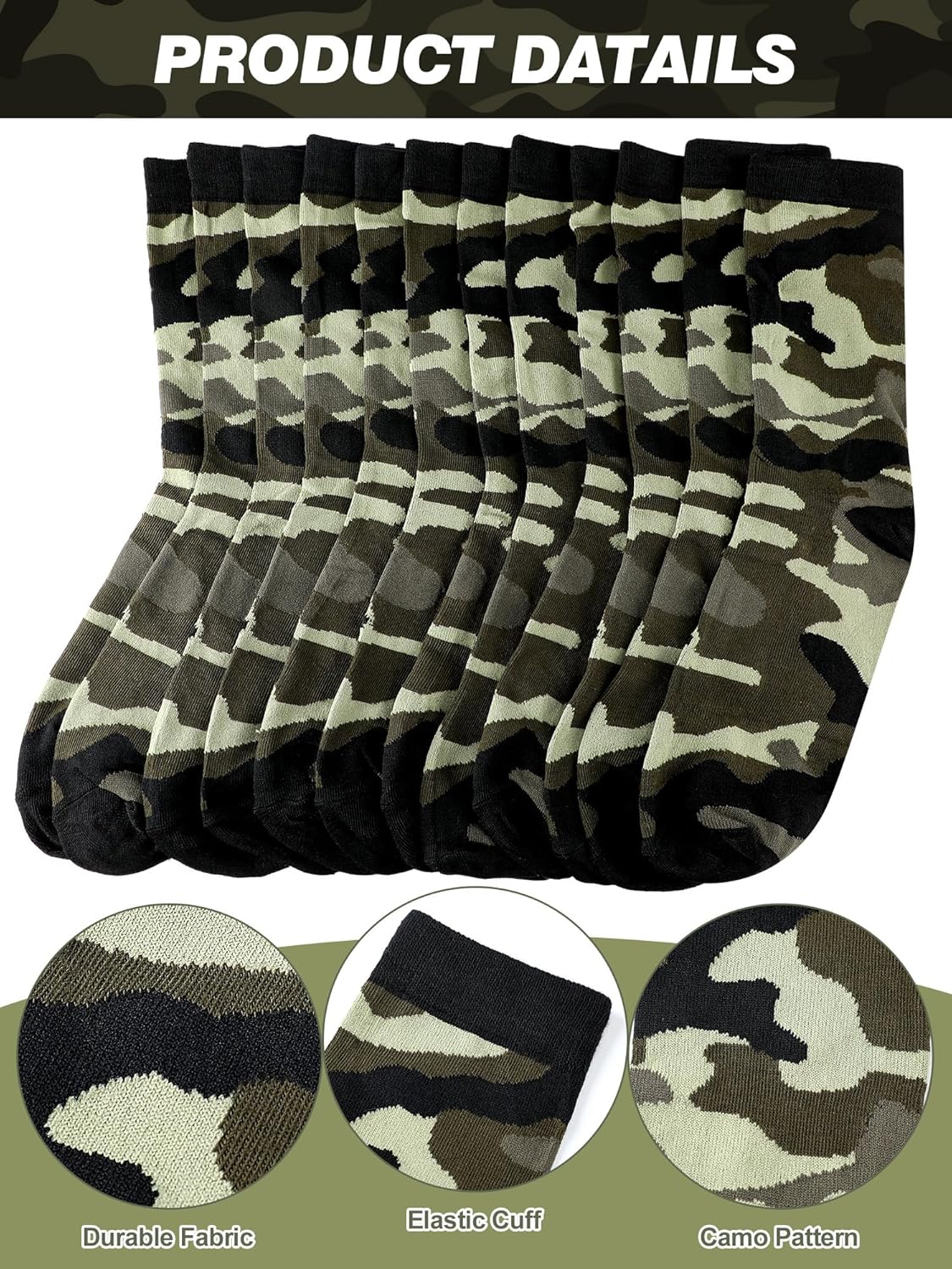 12 Pairs Camo Socks for Men Army Casual Crew Socks Military Gift Valentine Camo Lover Gifts for Husband Boyfriend - Image 3