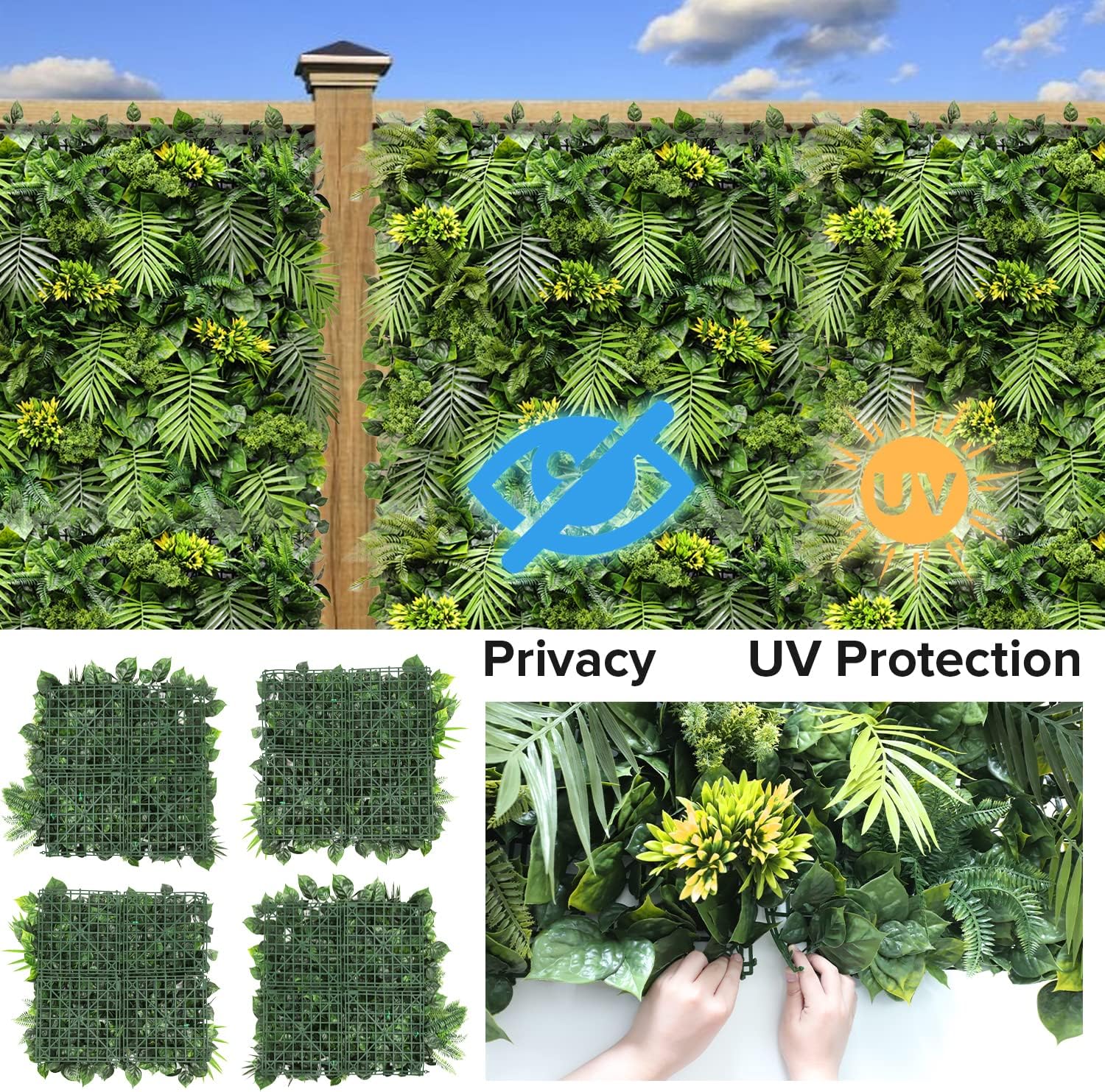 1 pc 40" x 40" Artificial Boxwood Panel Hedge Topiary Plant Grass Backdrop Wall Privacy Fence Screen for Indoor Outdoor Garden Backyard Wedding Decor