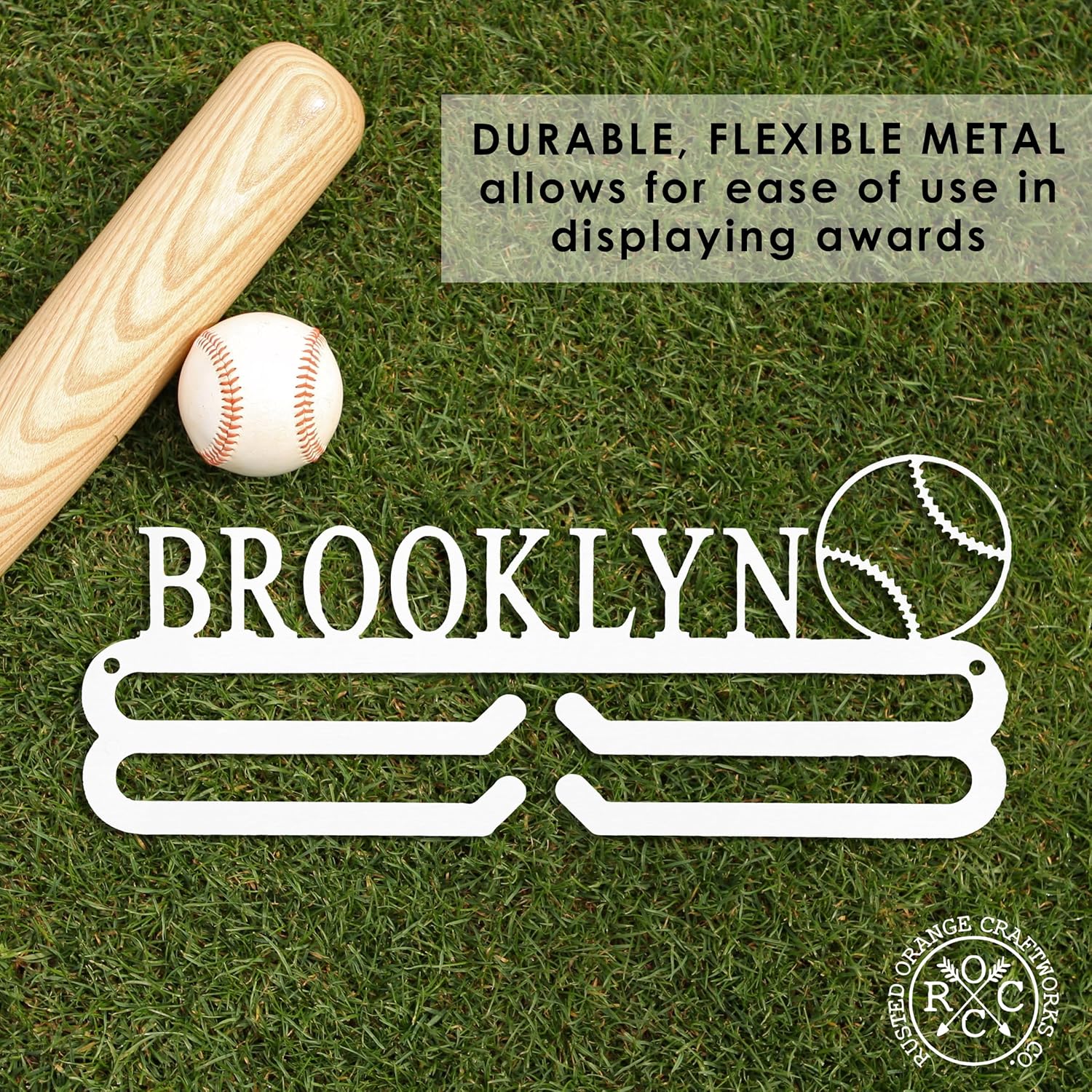 ROCC RUSTED ORANGE CRAFTWORKS CO. Medal Hanger Holder (5 Pack) Display Rack Pack for Teams - Personalized Sports Themed Ribbon Holder for Wall Tiered Award Rack Medal Hanger Display Medal Display