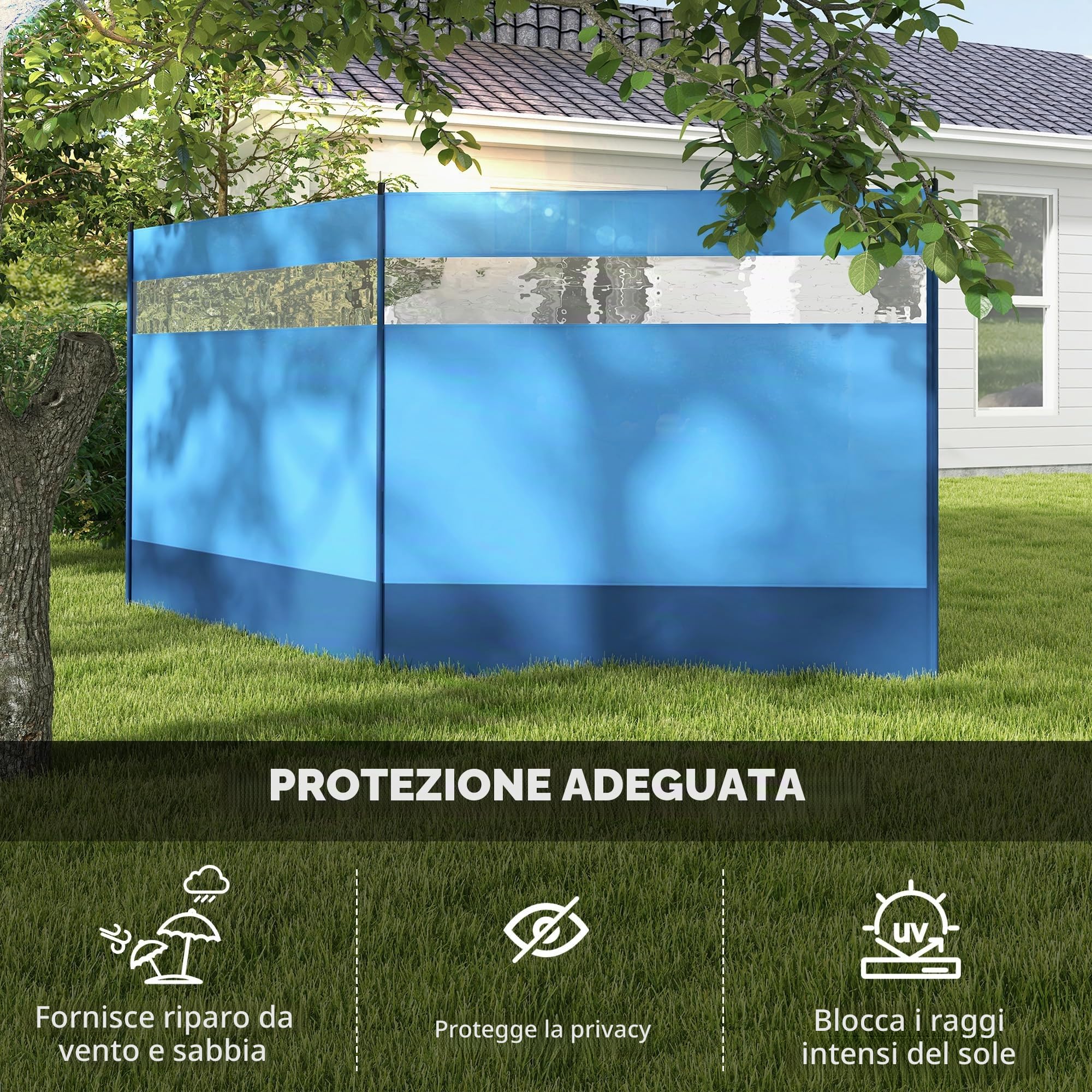 Outsunny Paravento da campeggio portatile pieghevole con borsa di trasporto e pali in acciaio