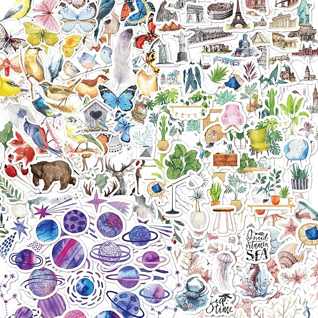 240Pcs Scrapbook Vintage Flower Butterfly Stickers Set, Self-Adhesive Animals Scrapbook Stickers, 6 Nature Themes Plants Stickers for Scrapbooking, Arts, DIY Crafts, Laptops, Bullet Journal