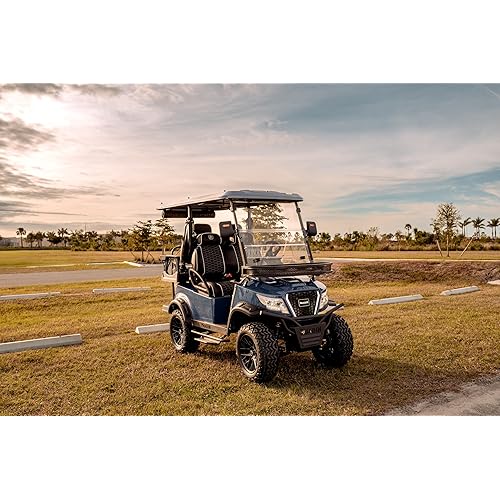 Paladin Luxury Golf Carts 2+2 Ultra Marine Blue, Black Row Seats, White Stitching, Carbon Dashboard.