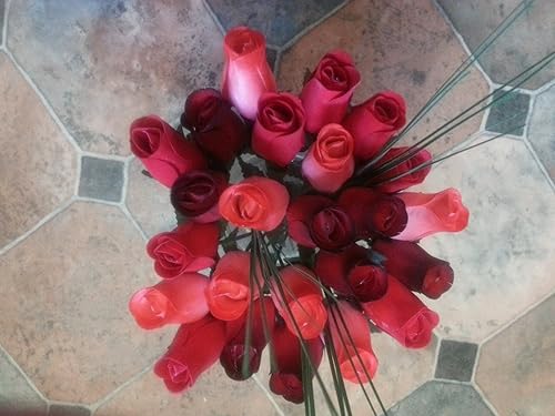 Miniatura 2 de 2 docenas de rosas de madera consisten en punta roja, rosa/roja, roja con punta negra
