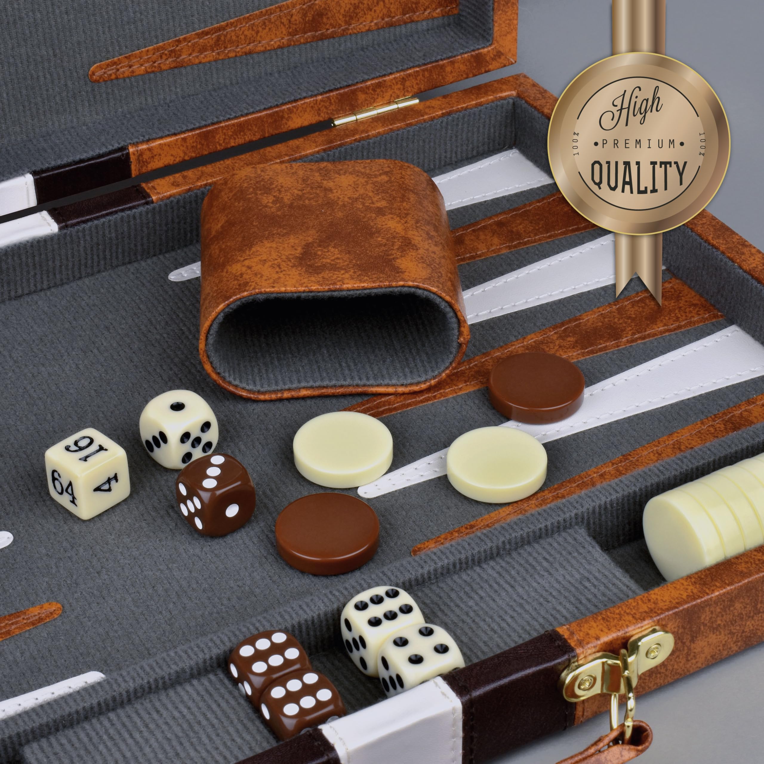 Grand Jeu De Backgammon pour Adultes - Jeux De Société Classiques pour 2 Joueurs Adultes Et Enfants - Jeu De Backgammon Premium avec Plateau 38 Cm Et 32 Pions dans Étui en Cuir PU De Qualité