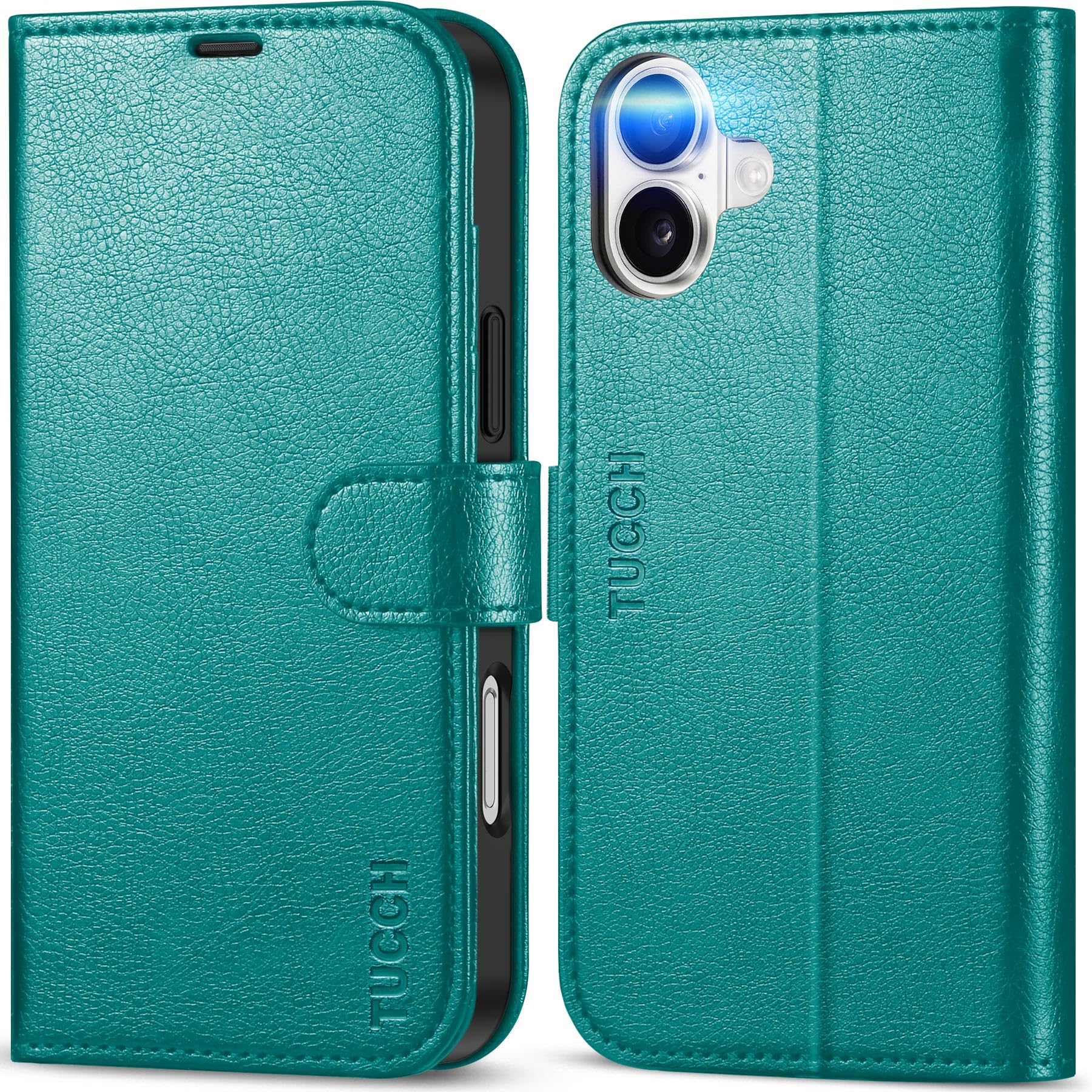 TUCCH Wallet Case for iPhone 16 Plus RFID Blocking 4 Card Holder Kickstand Shockproof TPU Interior Case PU