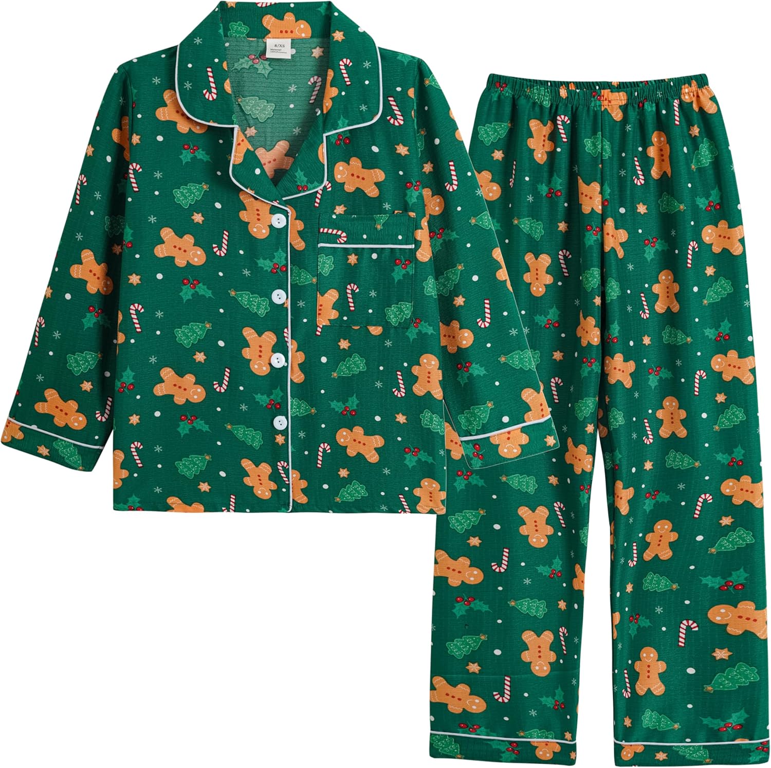 Vopmocld Girls Button Down Pajama Sets Soft Polyester Lapel Collar Long Sleeve Long Pants Sleepwear for Teen Cozy Nightwear