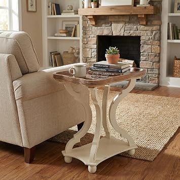 Christopher Knight Home Esther フレンチカントリーアクセントテーブル 長方形トップ ホワイトとブラウン