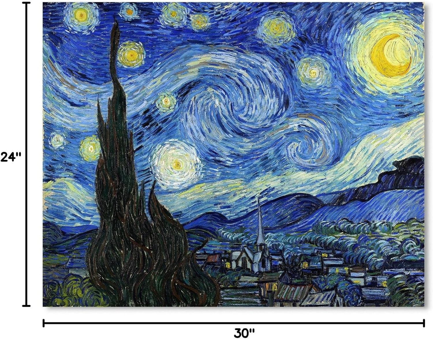 1 KINGO Van Gogh Canvas Wall Art: Starry Night Landscape Painting Picture Reproduction Room Decor - Famous Art Prints Extra Large Modern Artwork Framed Poster Bedroom Home Decoration 24" x 30"