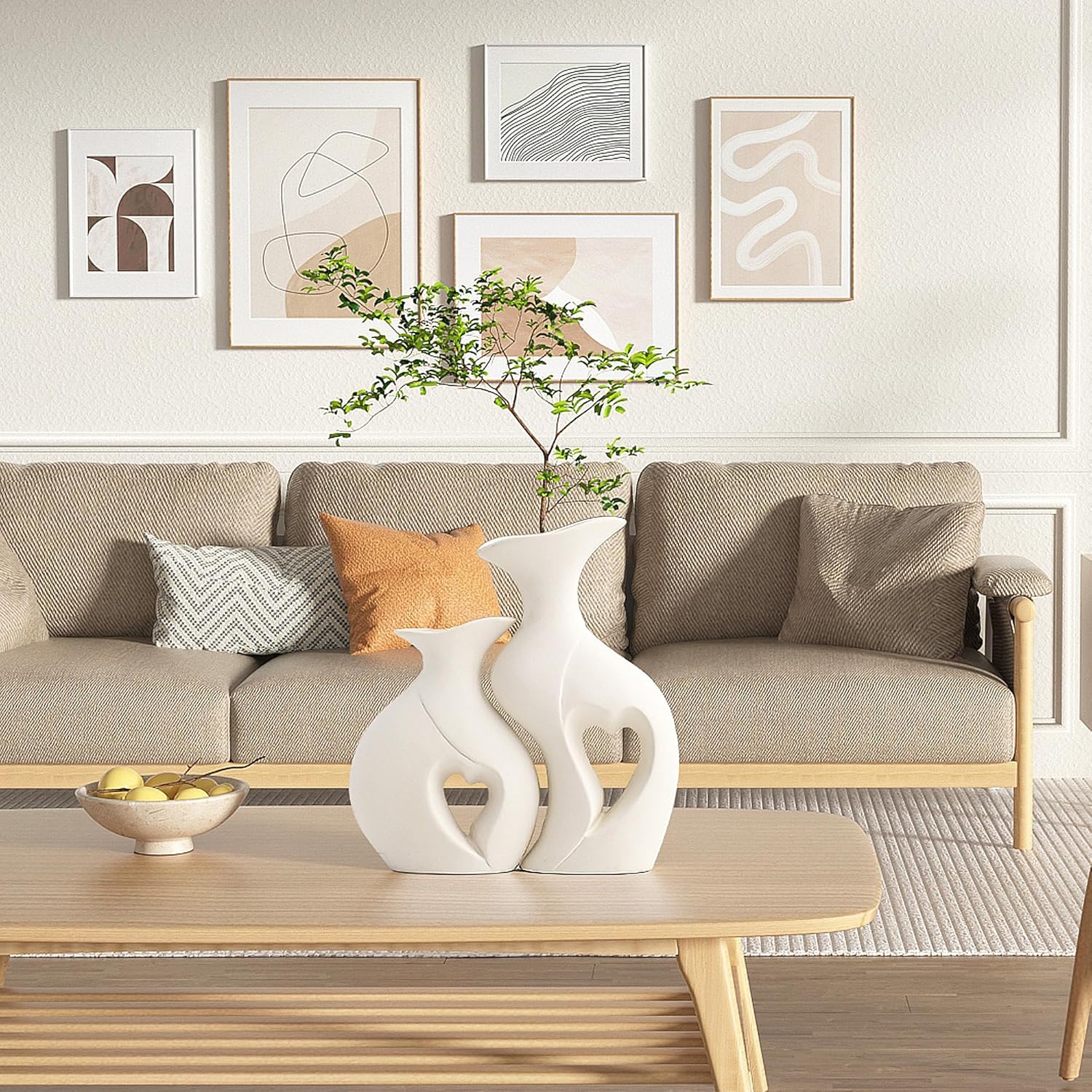 White Ceramic Vase Set of 2 for Home Decor,Minimalist Nordic Boho Vase for Decor,Flower Vases for Wedding,Living Room,Dining Table,Bedroom,Entryway,Office,Coffee Table Decor - Image 7