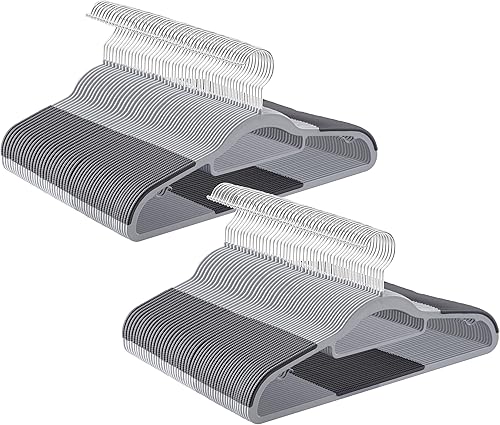 SONGMICS Paquete de 100 perchas de plástico resistentes con diseño antideslizante, perchas de ropa que ahorran espacio, 0.2 pulgadas de delgado,