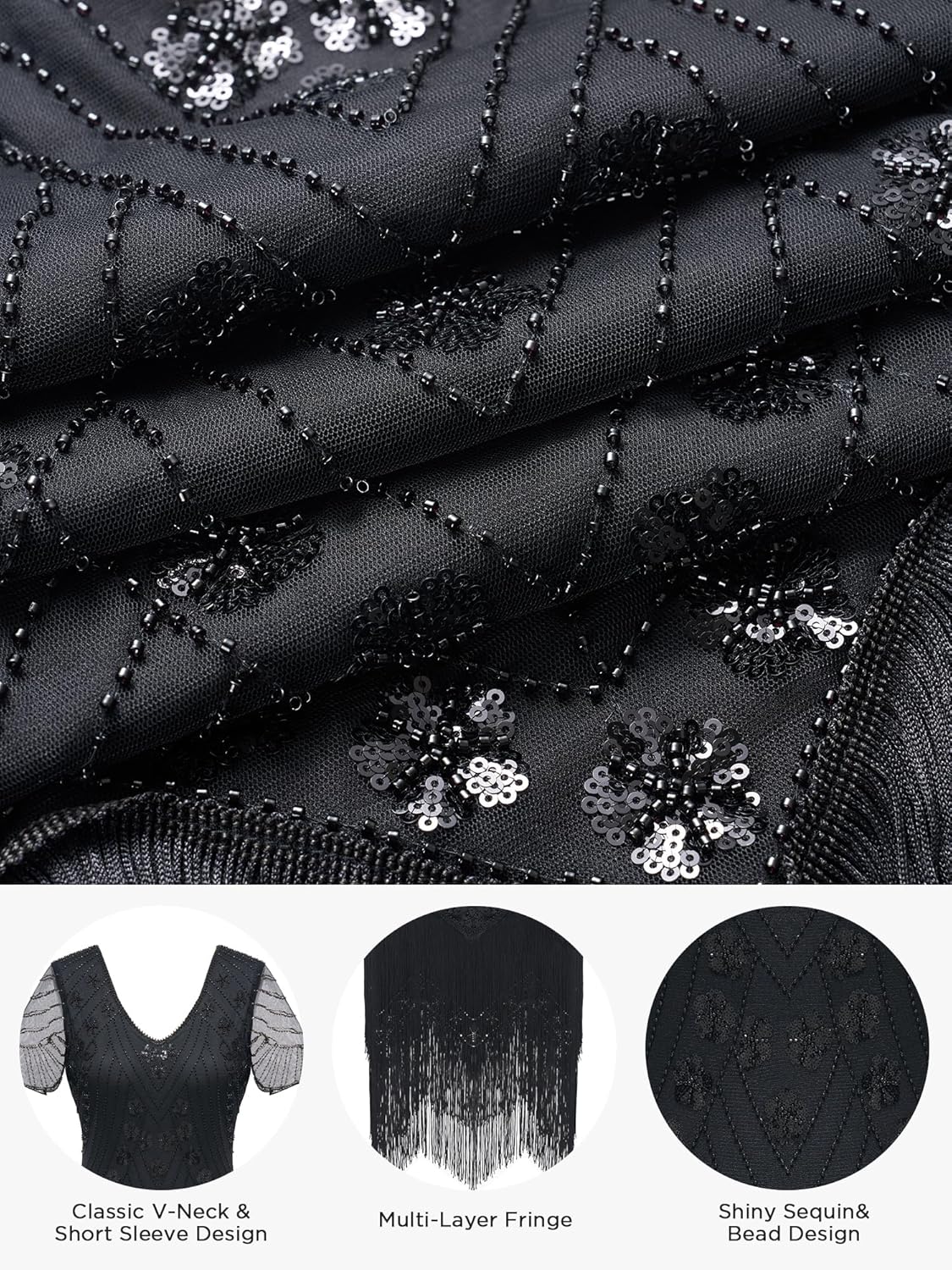 YESSA Flapper Dresses for Women,Short Sleeve 1920s Dresses Great Gatsby Dresses for Women Roaring 20s Costumes Outfits - Image 5