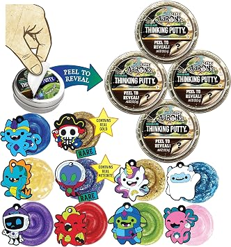 Crazy Aarons Putty Mini Tins Lost Treasure Guardians Peel to Reveal Putty and Charms Collect All 10 Gift Set Party Bundle - 4 Pack .47oz Each *Items are Assorted and May Contain Duplicates